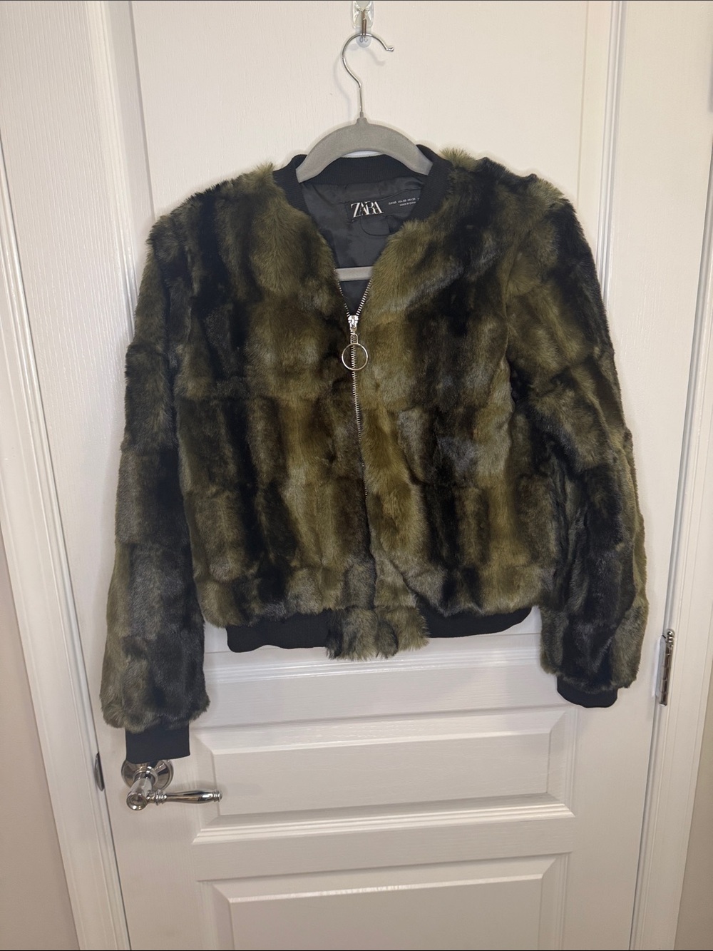 Zara Olive Green Faux Fur Bomber Jacket. NWOT. X-SMALL - Picture 6 of 6
